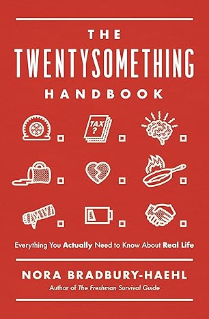 Book cover of 'The Twentysomething Handbook' with icons and text on a red background book in BD