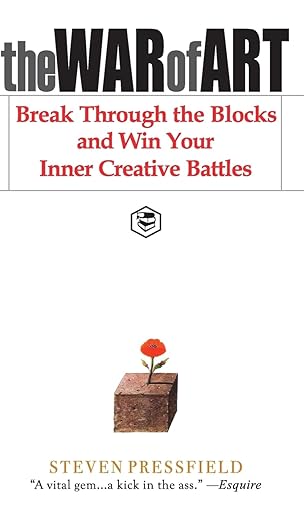 Book cover of 'The War of Art' by Steven Pressfield with a red flower on a white background. book in BD