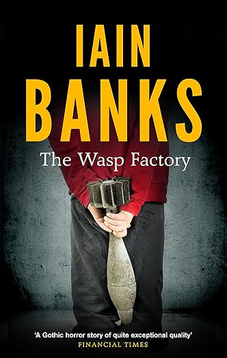 Book cover of 'The Wasp Factory' by Iain Banks with a person holding a weapon. available in Bangladesh