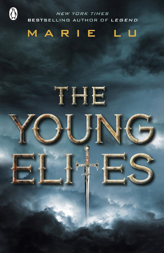 Book cover of 'The Young Elites' by Marie Lu with a sword and cloudy sky background. Best quality in Bangladesh.
