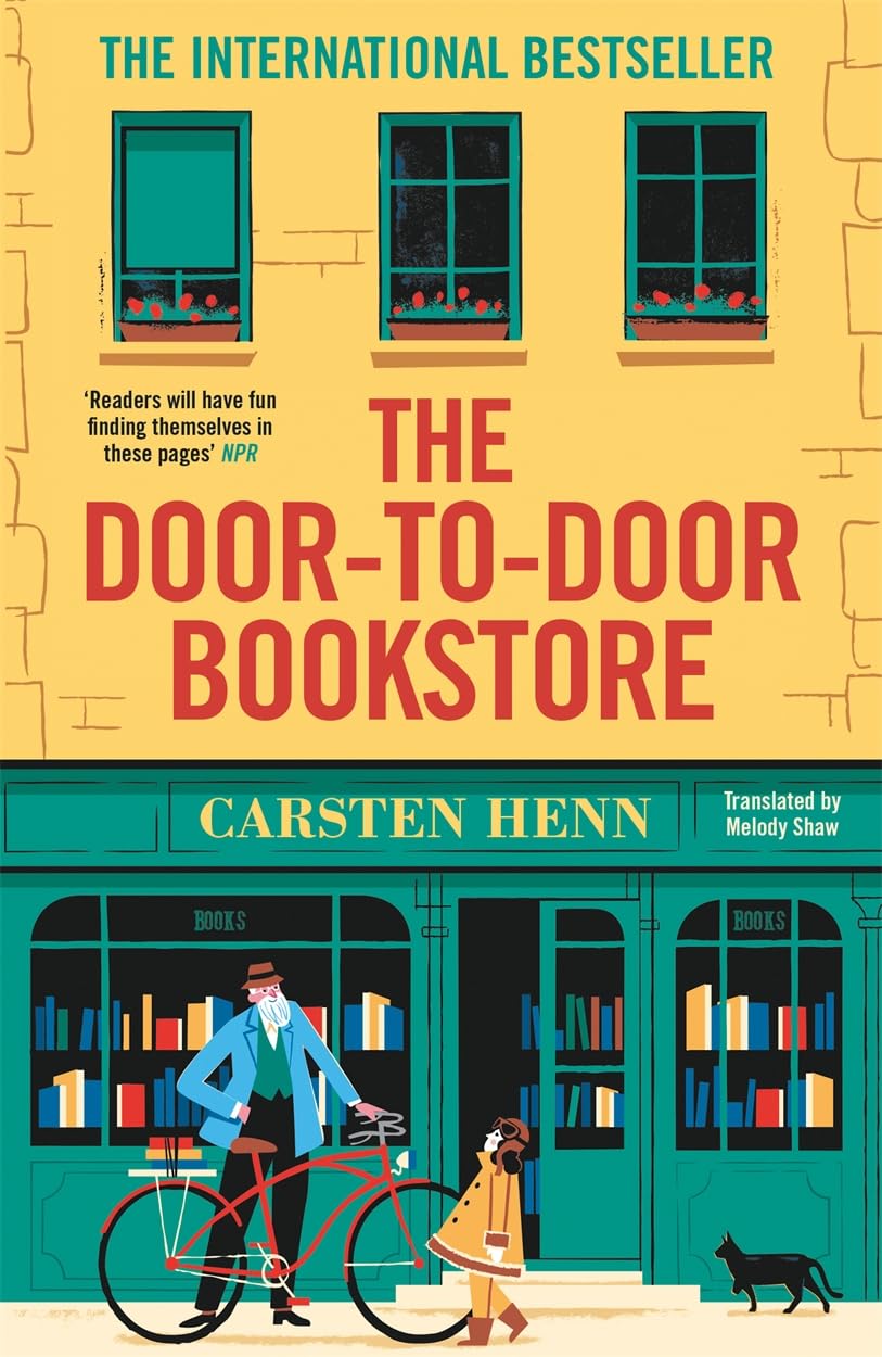 Book cover of 'The Door-to-Door Bookstore' with a man and woman with a bicycle in front of a bookshop.For customers across Bangladesh, Bookish Wonderland makes it easier to purchase durable printed books through convenient delivery across Bangladesh and crystal-clear print.