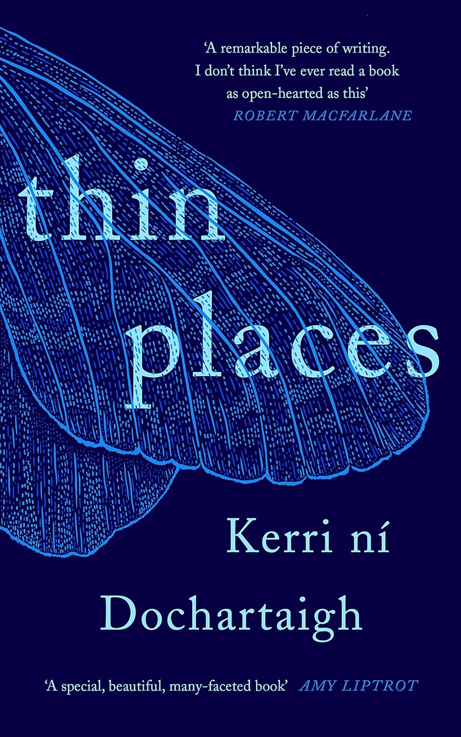 Book cover of 'Thin Places' by Kerri ni Dochartaigh with a blue butterfly wing design on a dark background. Bookish Wonderland serves readers across Bangladesh with books for study and leisure, making it simple to get online through online ordering with home delivery and reader-friendly cream paper.