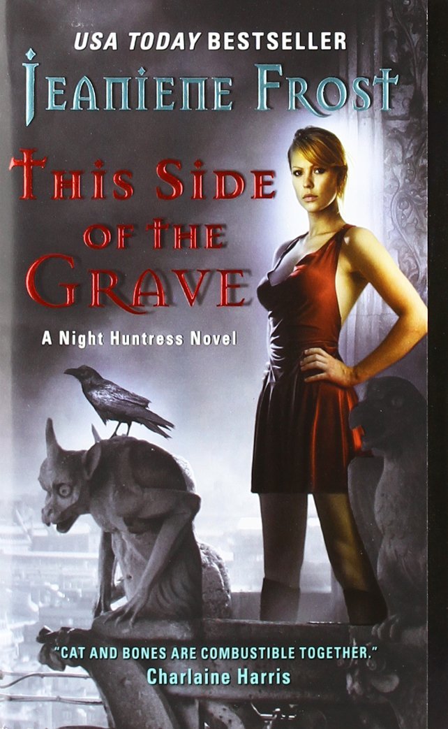 Book cover of 'This Side of the Grave' by Jeaniene Frost with a woman, bird, and dog on a gray background.  Best price in Bangladesh.