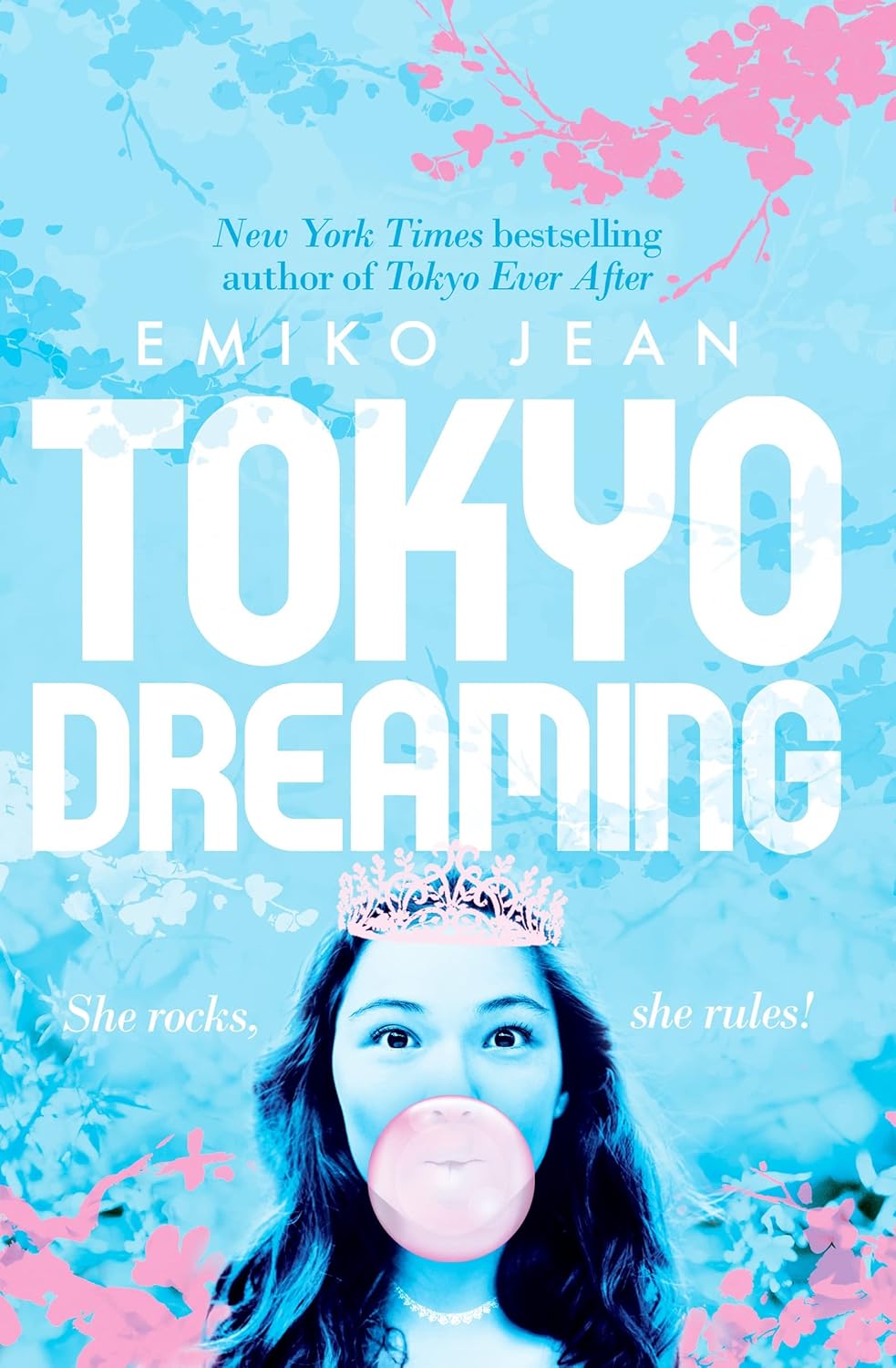 Book cover of 'Tokyo Dreaming' by Emiko Jean with a blue-themed design and a person blowing a bubble with pink bubble gum in bangladesh