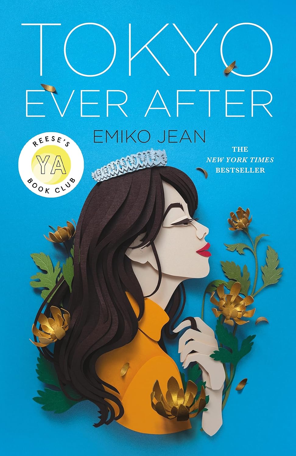 Book cover of 'Tokyo Ever After' by Emiko Jean with a stylized illustration of a girl with flowers on a blue background get this book in bangladesh from Bookish Wonderland