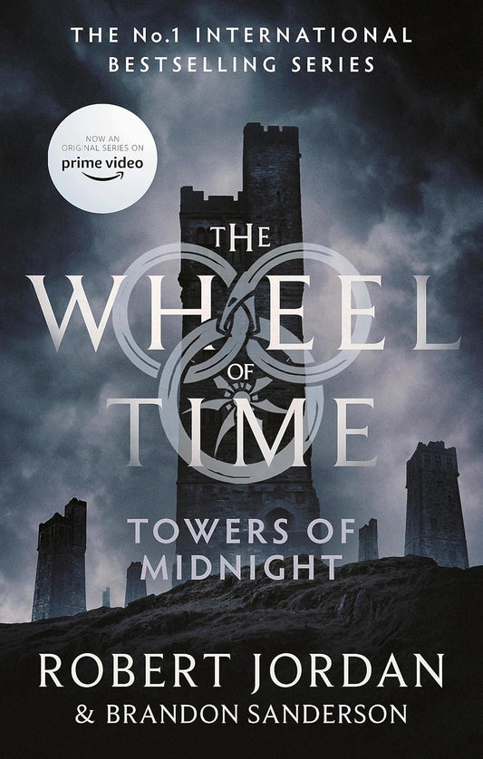 Book cover of 'Towers of Midnight' from 'The Wheel of Time' series with a dark, stormy background.
