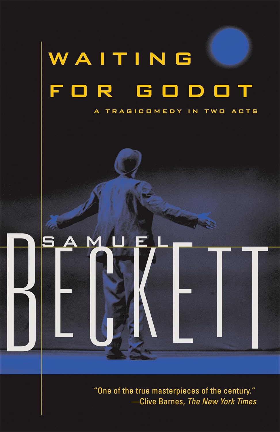 Book cover of 'Waiting for Godot' by Samuel Beckett with a silhouette of a person against a dark background. this book is available now in Dhaka