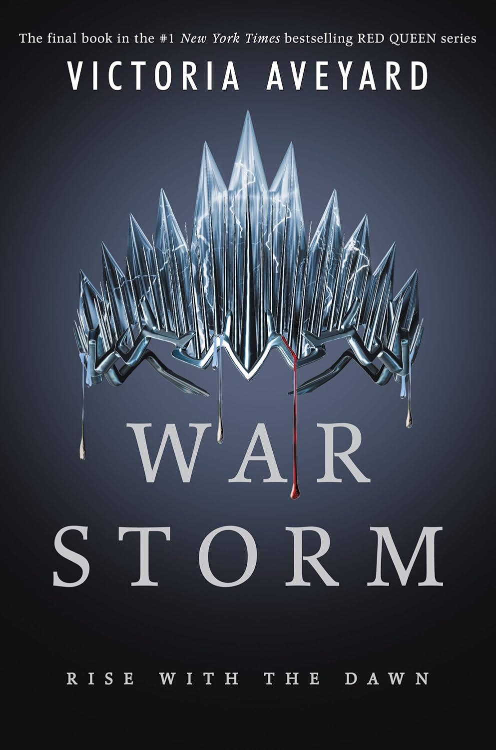 Book cover of 'War Storm' by Victoria Aveyard with a dark background and icy crown design which is available in Bookish Wonderland.