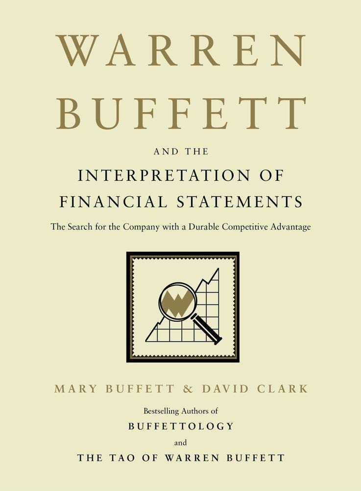 Book cover of 'Warren Buffett and the Interpretation of Financial Statements' with a magnifying glass icon on a beige background. Bookish Wonderland delivers business books across Bangladesh.