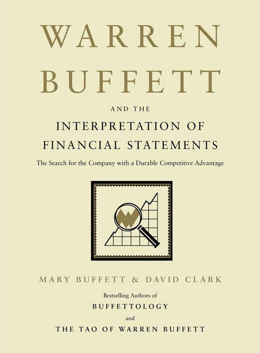 Book cover of 'Warren Buffett and the Interpretation of Financial Statements' with a magnifying glass icon on a beige background. Bookish Wonderland delivers business books across Bangladesh.
