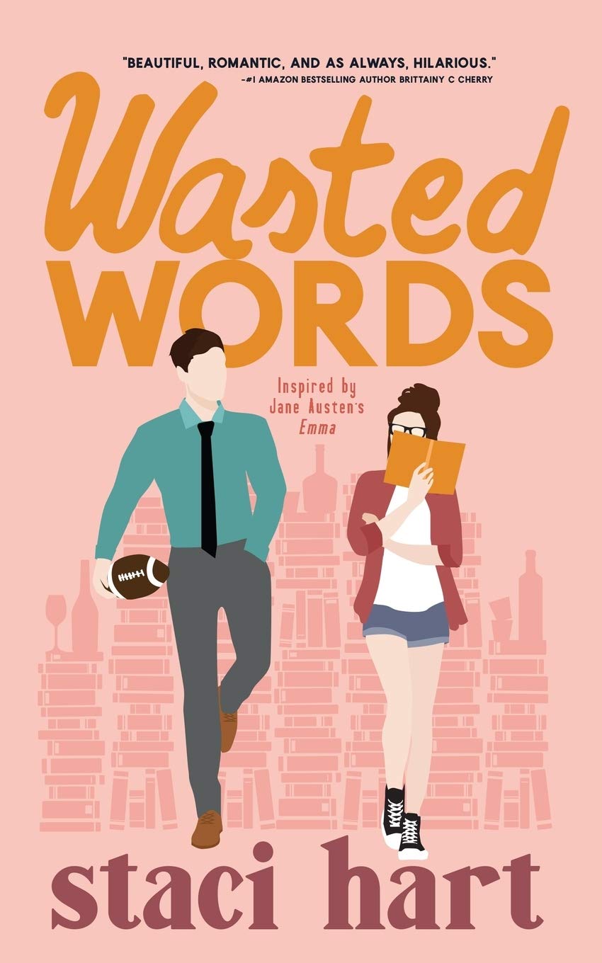 Book cover of 'Wasted Words' by Staci Hart with two people and a city skyline. Bookish Wonderland ensures secure book delivery across Bangladesh.