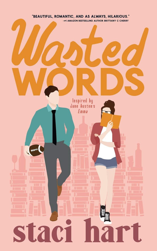 Book cover of 'Wasted Words' by Staci Hart with two people and a city skyline. Bookish Wonderland ensures secure book delivery across Bangladesh.