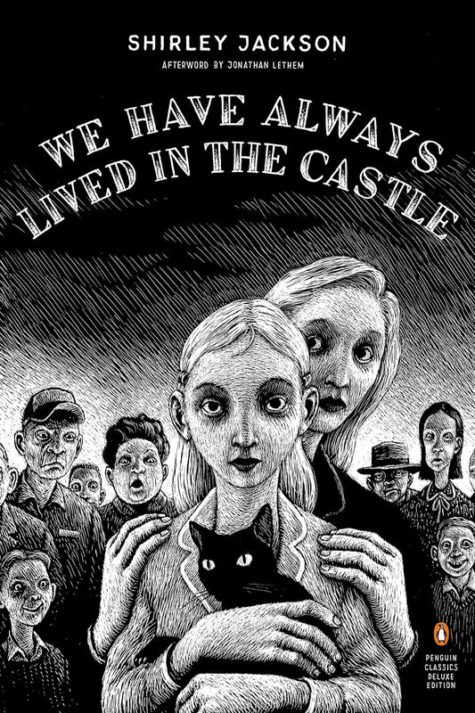 Book cover of 'We Have Always Lived in the Castle' by Shirley Jackson, featuring black and white illustration.