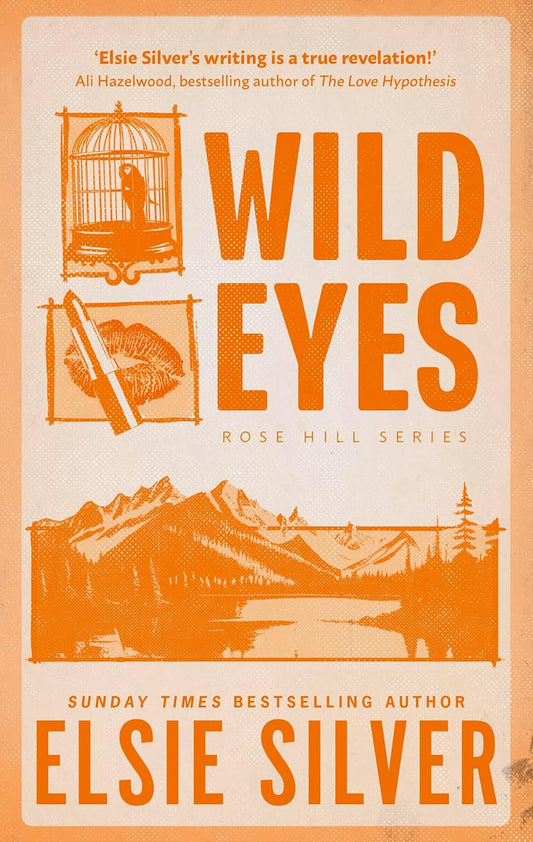 Book cover of 'Wild Eyes' by Elsie Silver with orange text and illustrations on a peach background. available in BD
