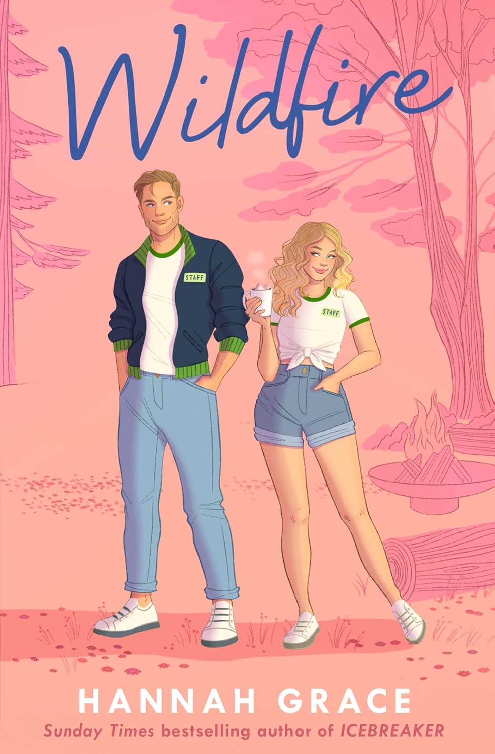 Book cover of 'Wildfire' featuring two characters against a pink background with trees best quality in Bangladesh