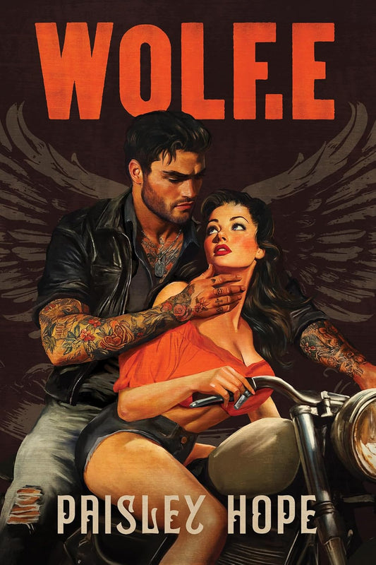 Book cover of 'WOL.F.E' by Paisley Hope featuring a couple on a motorcycle with wings. Bookish Wonderland provides books for schools in Bangladesh.