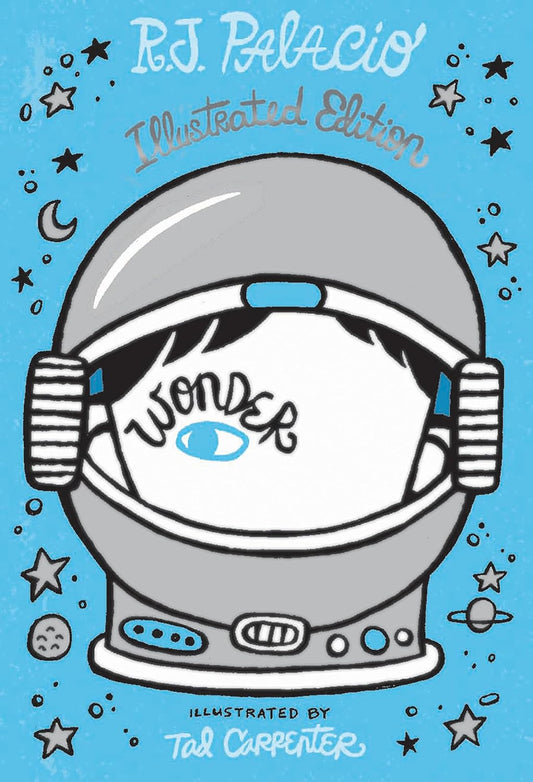 Book cover of 'Wonder' with an astronaut helmet design on a blue background. book in bd