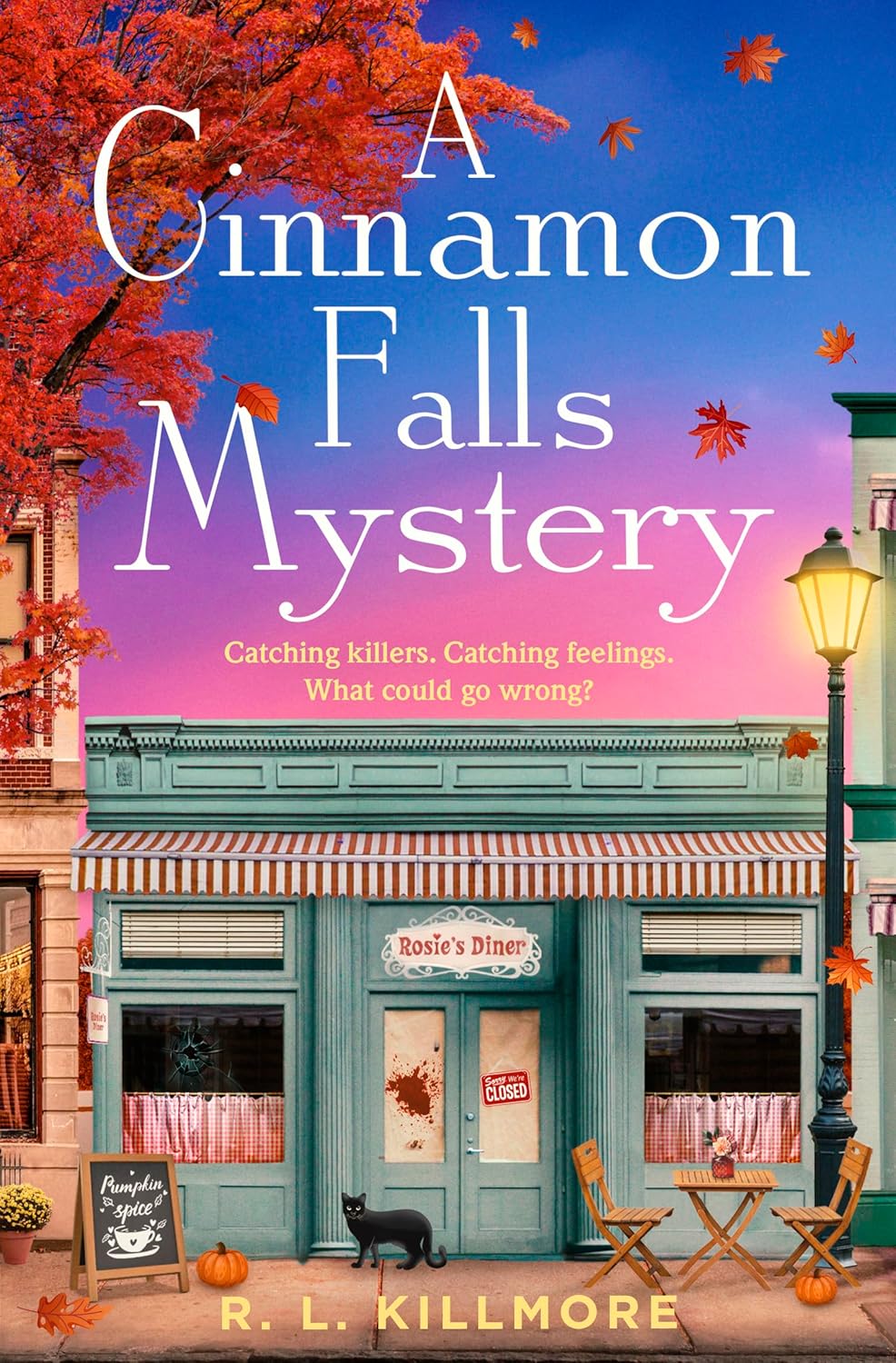A Cinnamon Falls Mystery book cover by R. L. Killmore, cozy mystery novel set in a small town with suspense theme
