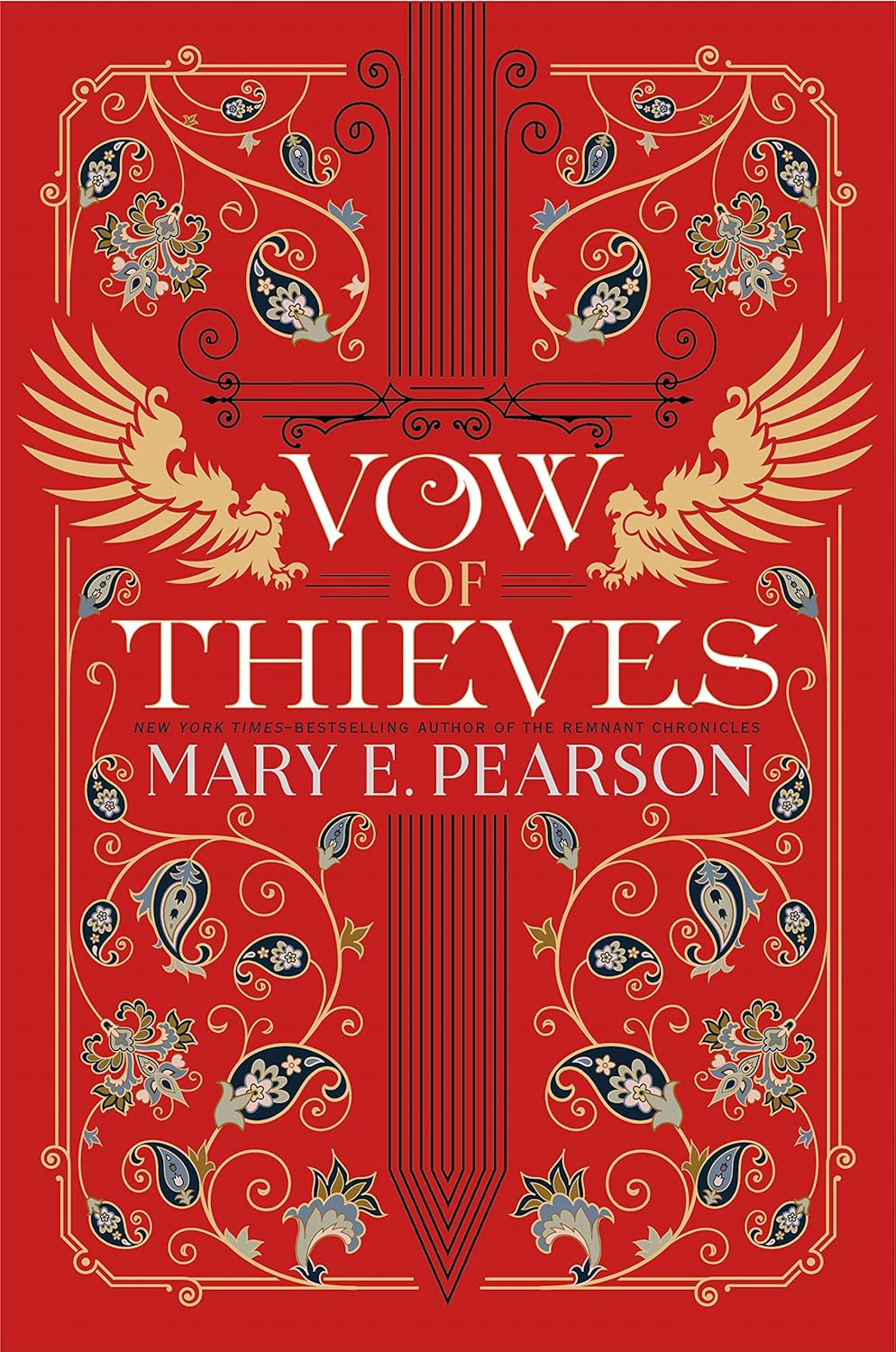 Book cover of 'Vow of Thieves' by Mary E. Pearson with ornate design on a red background. Bookish Wonderland connects global authors with readers in Bangladesh.