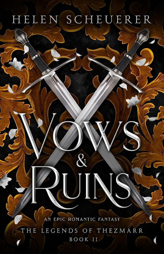 Book cover of 'Vows & Ruins' by Helen Scheuerer with crossed swords and ornate design. Bookish Wonderland makes rare books available in Bangladesh.