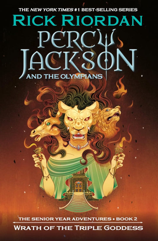 Book cover of 'Percy Jackson and the Olympians: Wrath of the Triple Goddess' by Rick Riordan with a dragon-like creature design. Bookish Wonderland supports university students across Bangladesh.
