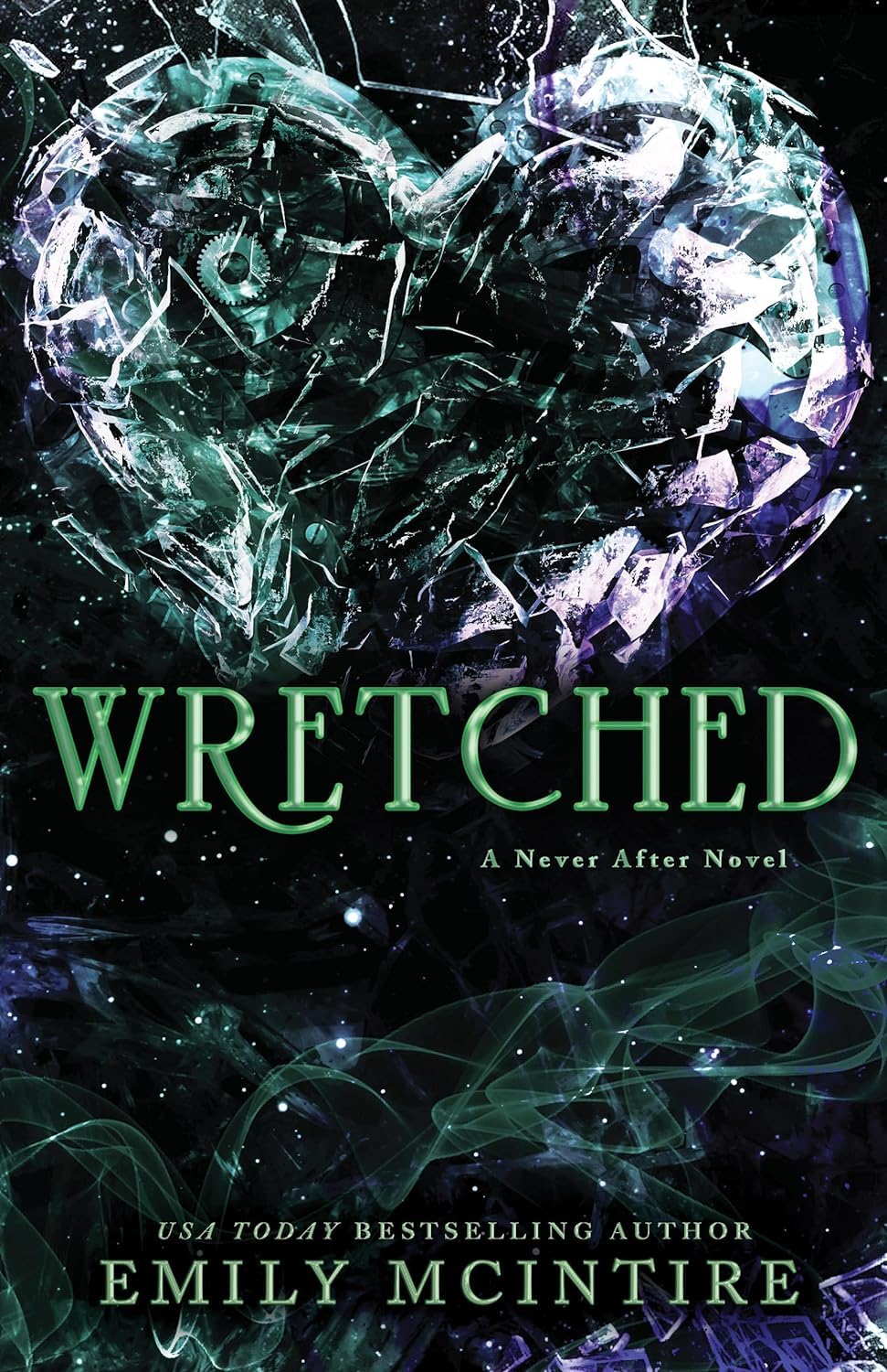 Book cover of 'Wretched' by Emily McIntire with a cracked glass design and green text. Bookish Wonderland offers books for teachers throughout Bangladesh.