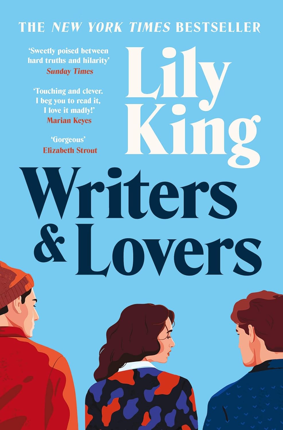 Book cover of 'Writers & Lovers' by Lily King with three people on a blue background. Bookish Wonderland supplies books for libraries across Bangladesh.