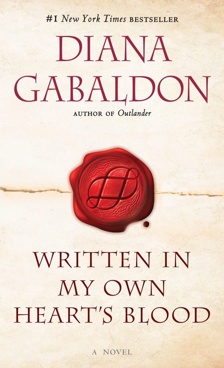 Book cover of 'Written in My Own Heart's Blood' by Diana Gabaldon with a red wax seal on a beige background. Bookish Wonderland offers premium reading experiences in Bangladesh.