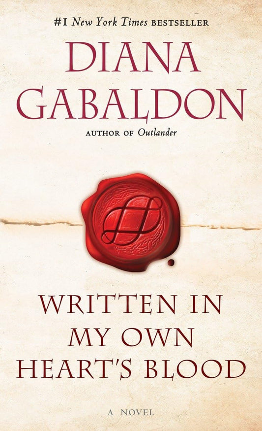 Book cover of 'Written in My Own Heart's Blood' by Diana Gabaldon with a red wax seal on a beige background. Bookish Wonderland offers premium reading experiences in Bangladesh.